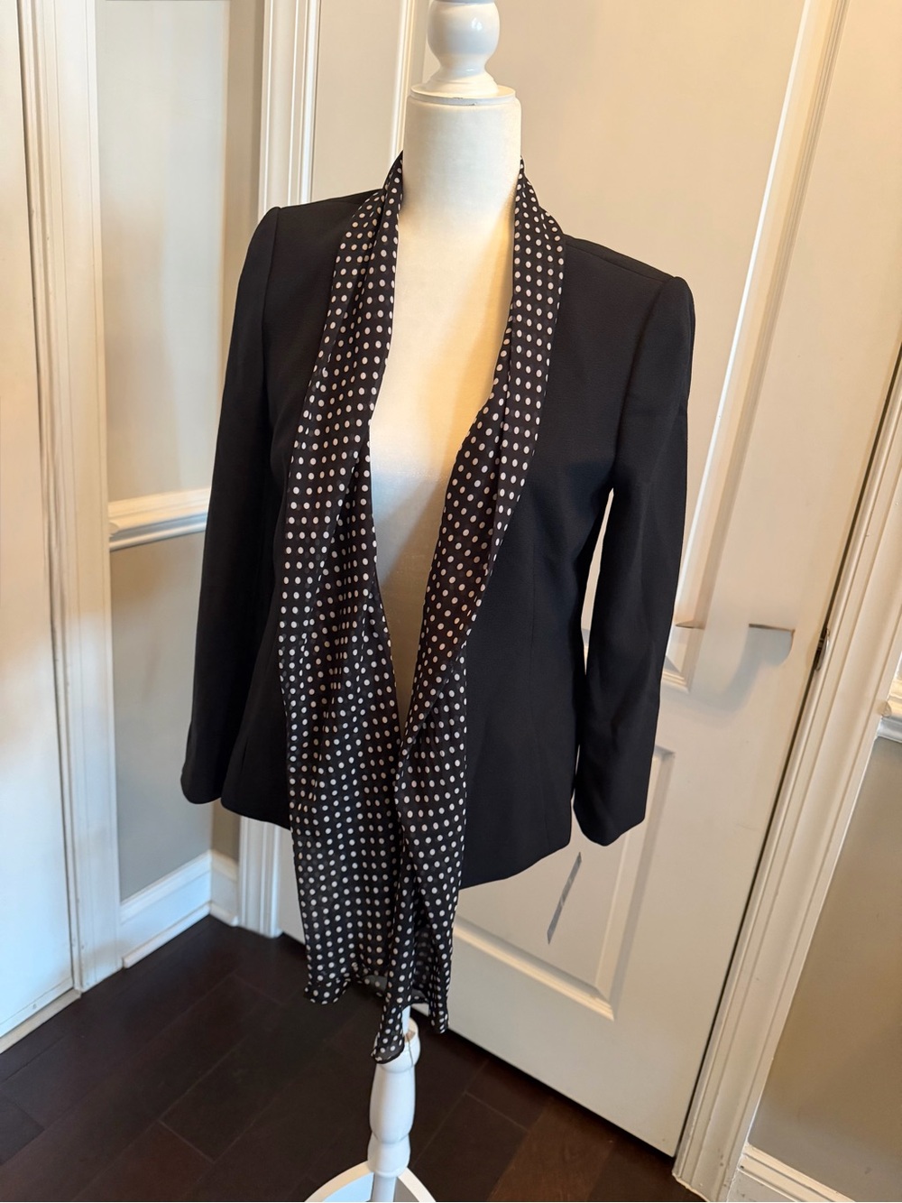 Tahari Black Blazer with Polka Dot Scarf Detail NEW